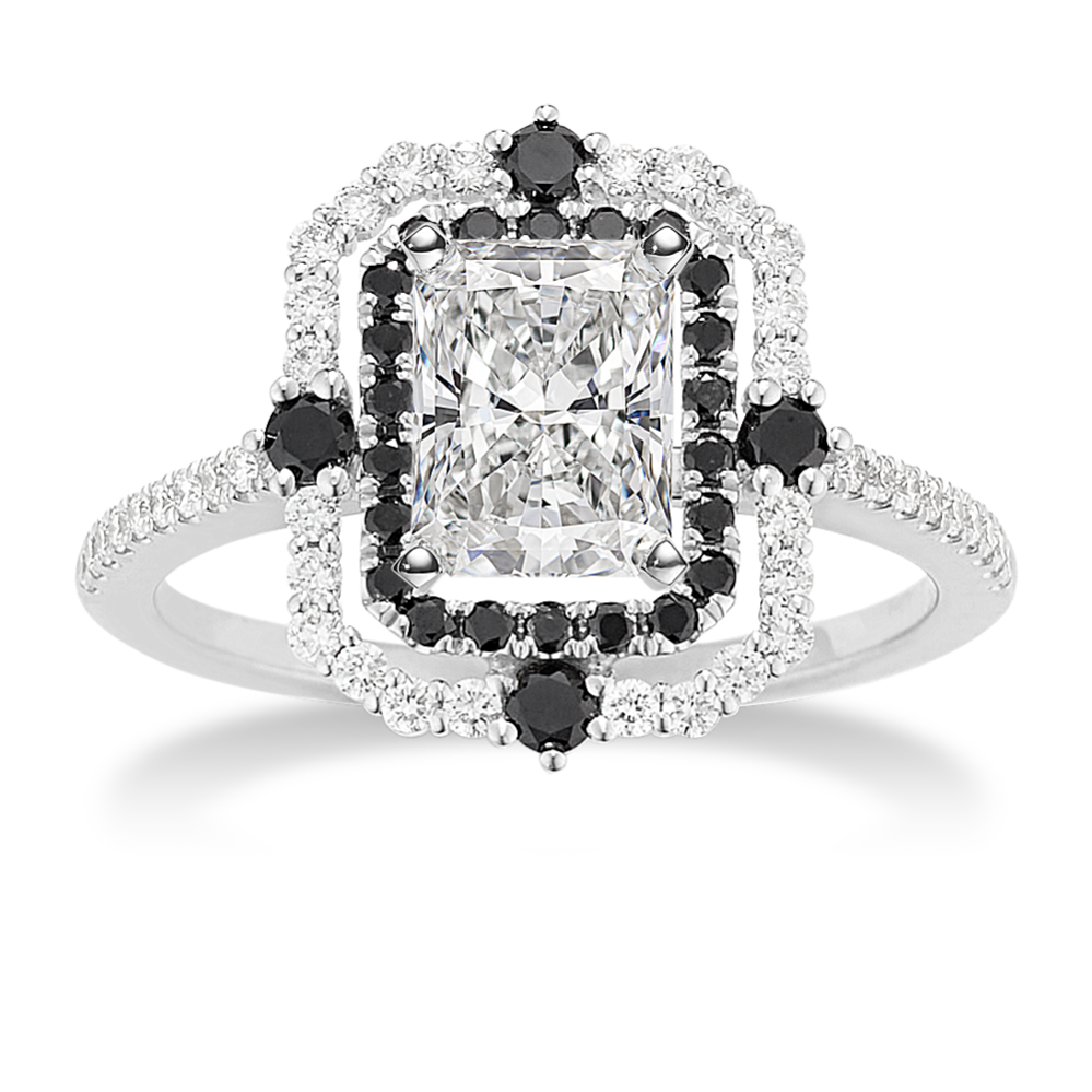 Elegance Black Diamond Halo Engagement Ring