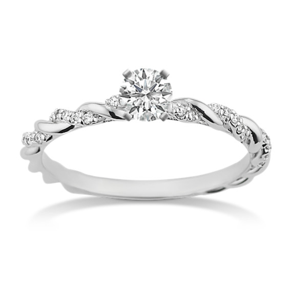 Diamond Twist Engagement Ring in 14k White Gold with Brilliant Round Diamond