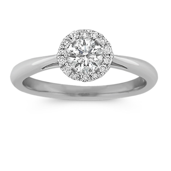 Halo Diamond Engagement Ring on Polished Band