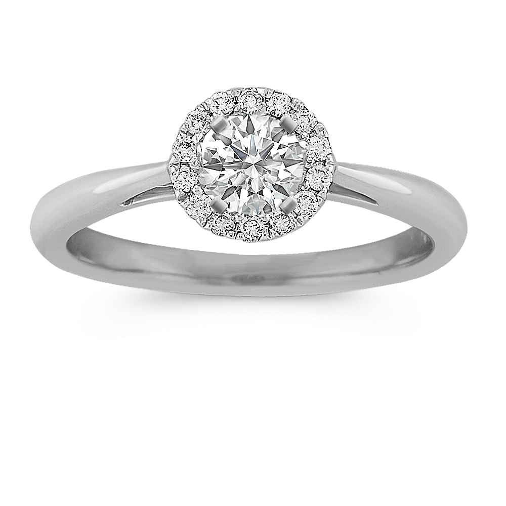Halo Diamond Engagement Ring on Polished Band