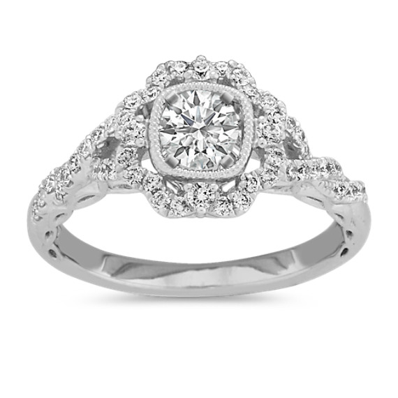 Vintage-Style Swirl Diamond Engagement Ring with Brilliant Round Diamond