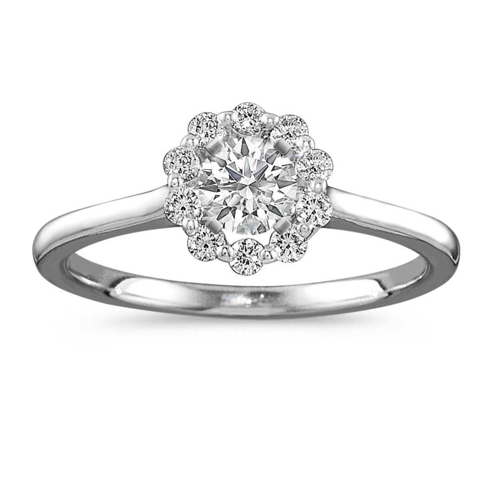 Alessandra Diamond Halo Engagement Ring in 14K White Gold