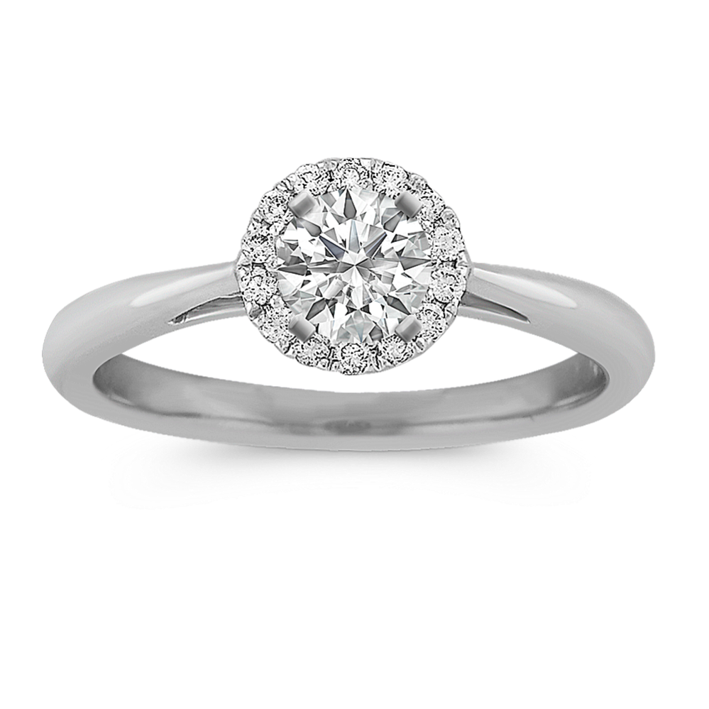 Halo Diamond Engagement Ring on Polished Band