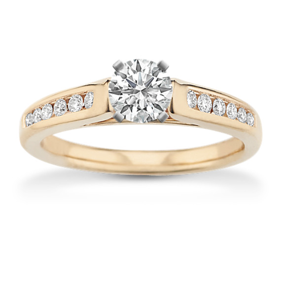 Cathedral Diamond Engagement Ring with Channel-Setting with Brilliant Round Diamond