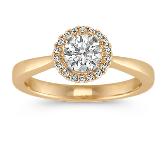 Round Diamond Halo Engagement Ring in 14k Yellow Gold with Brilliant Round Diamond