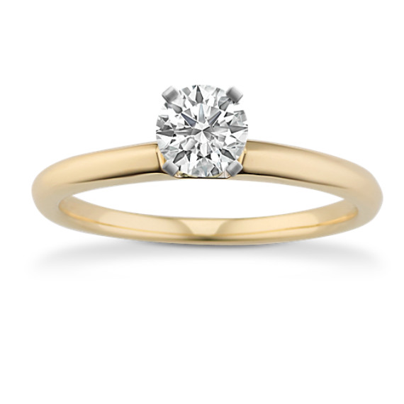 14k Yellow Gold Knife Edge Solitaire Ring with Brilliant Round Diamond