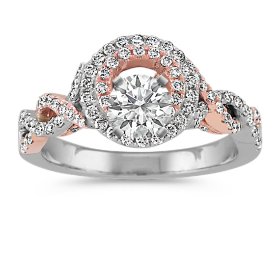 Double Halo Infinity Engagement Ring In 14k White And Rose Gold