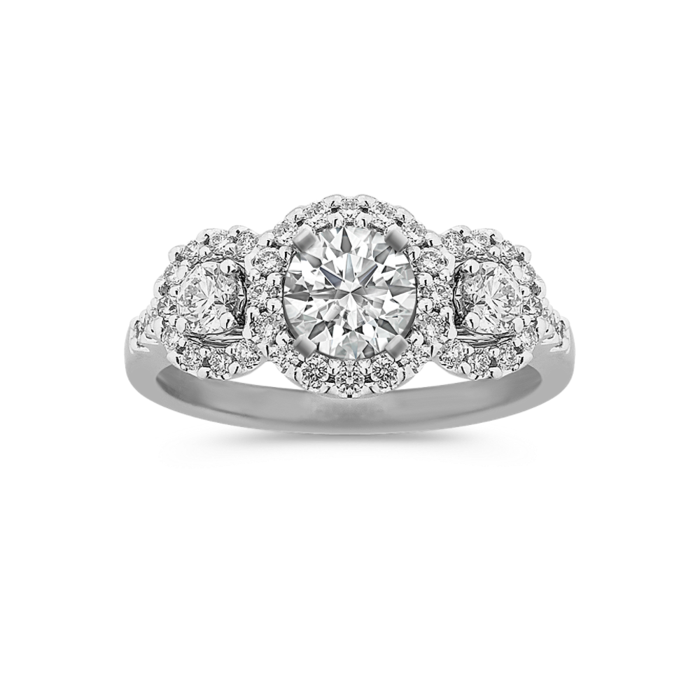Three Halo Natural Diamond Engagement Ring