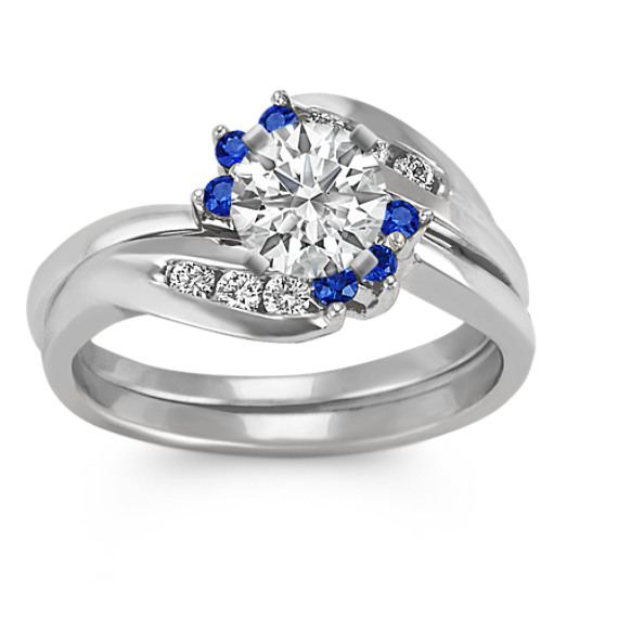 Round Sapphire and Diamond Wedding Set