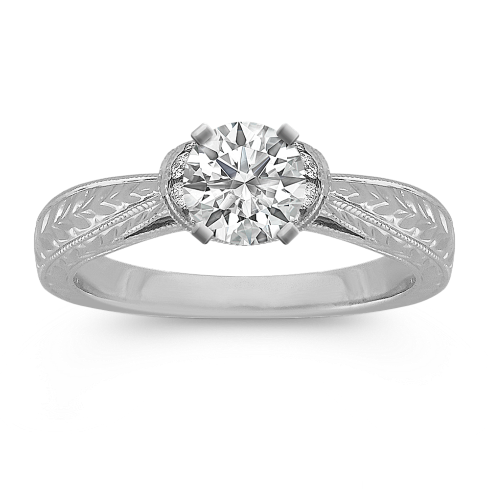 Halo Vintage Diamond Engagement Ring with Engraving