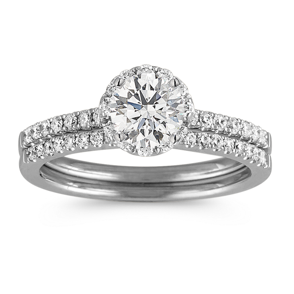 Halo Pave-set Diamond Wedding Set