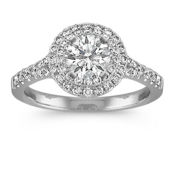 Round Double Halo Engagement Ring with Pave-Set Diamonds