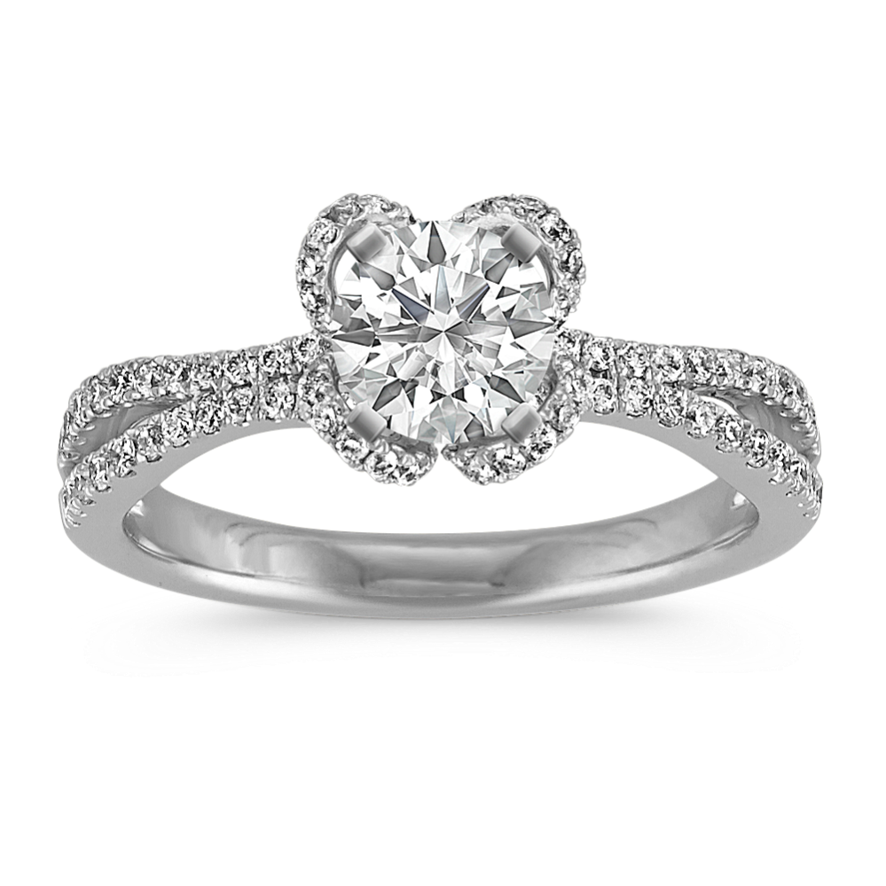 Petal Halo Engagement Ring with Pave-Set Round Diamonds