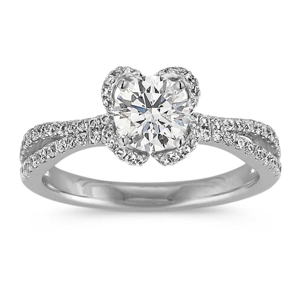 Petal Halo Engagement Ring with Pave-Set Round Diamonds