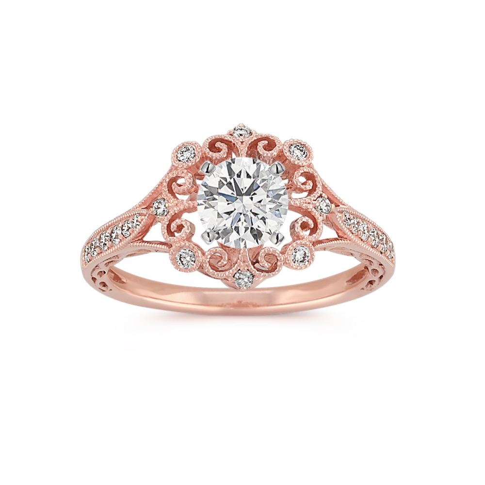 Vintage Round Diamond Engagement Ring in 14k Rose Gold Shane Co.