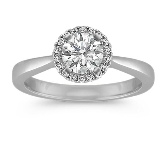Round Diamond Halo Engagement Ring in 14k White Gold with Brilliant Round Diamond