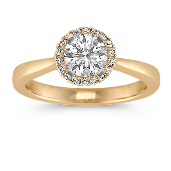 Round Natural Diamond Halo Engagement Ring in 14k Yellow Gold