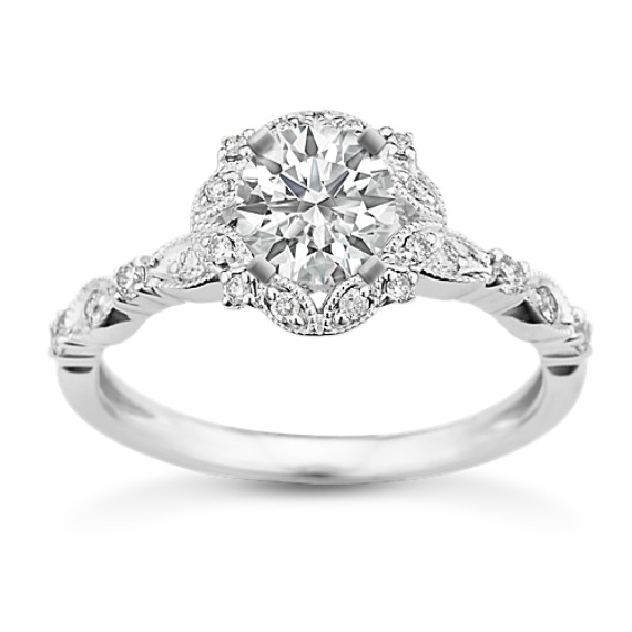 Cecelia Diamond Halo Engagement Ring in 14K White Gold