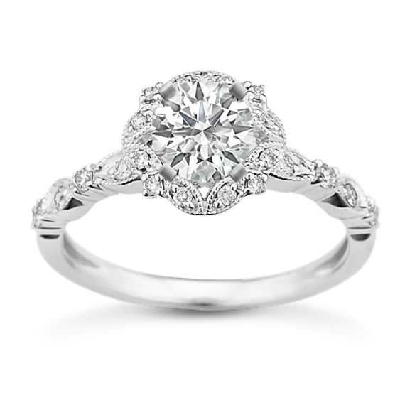 Cecelia Natural Diamond Halo Engagement Ring in 14K White Gold