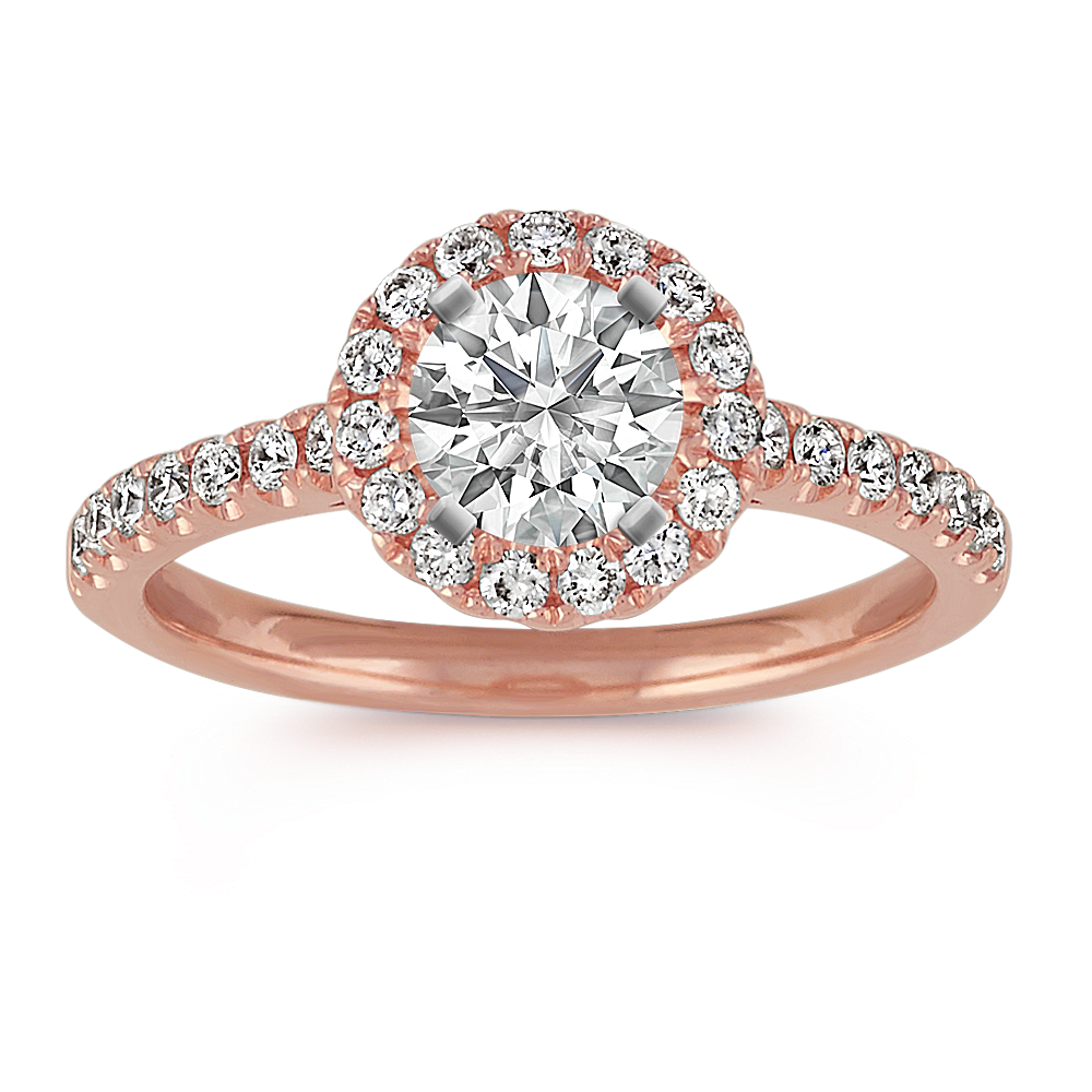 14k Rose Gold Round Halo Engagement Ring