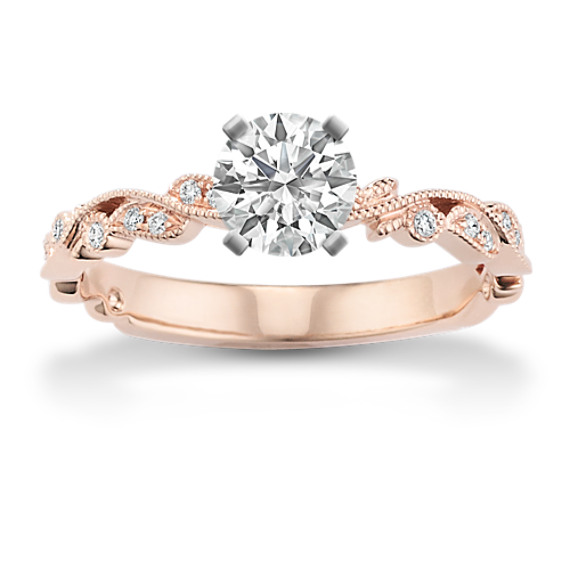 Vintage Diamond Engagement Ring in 14k Rose Gold with Brilliant Round Diamond