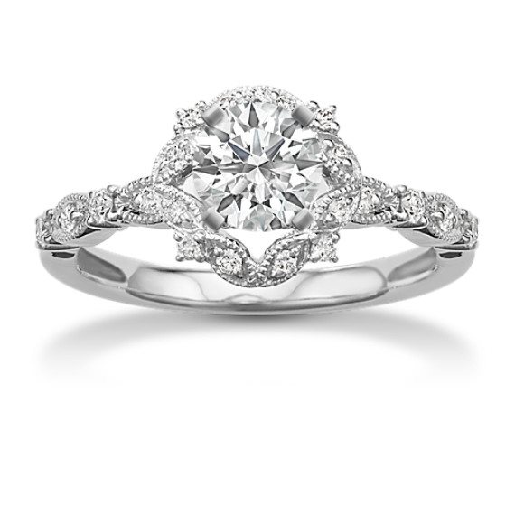 Cecelia Vintage Halo Engagement Ring in Platinum