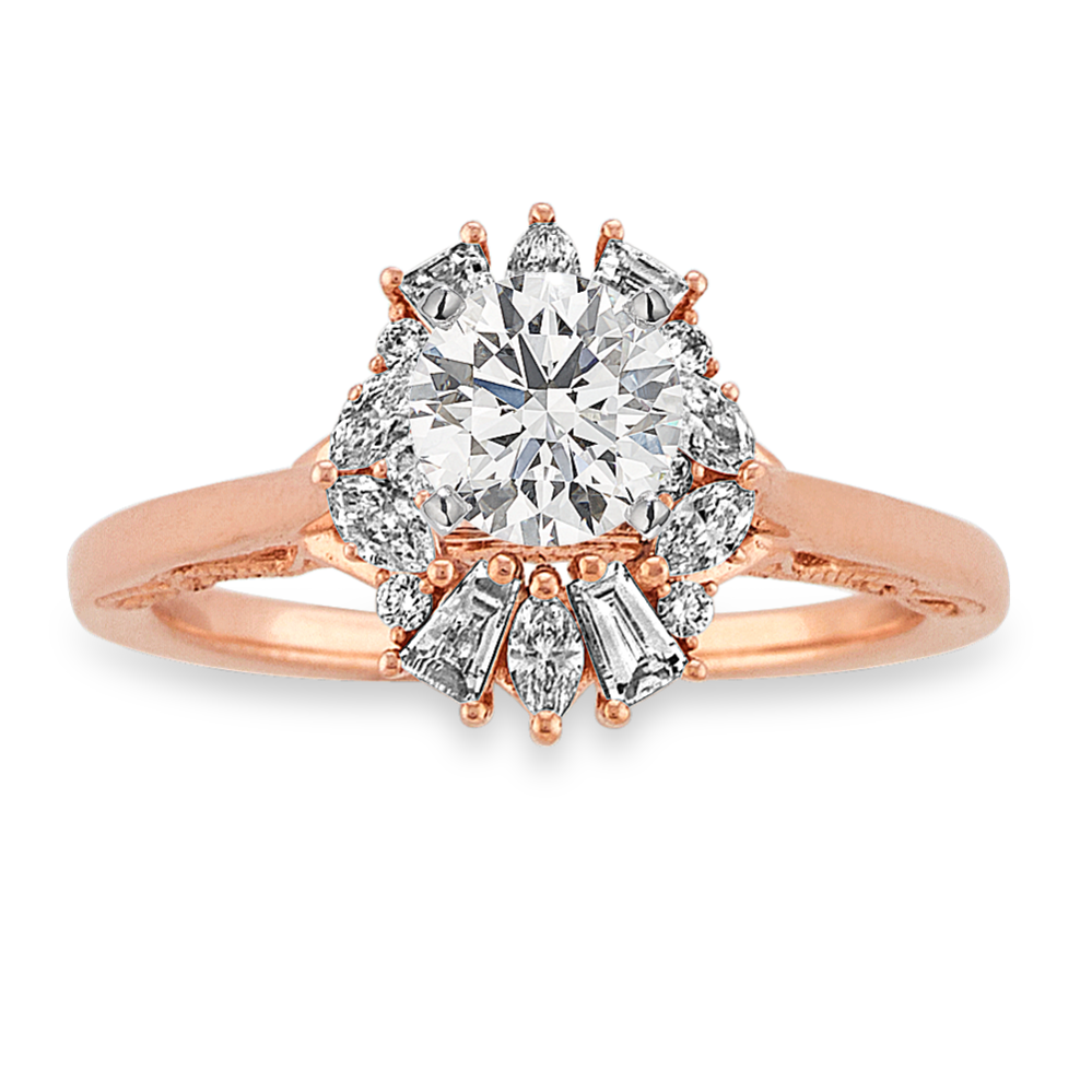 Aurora Diamond Halo Engagement Ring in 14K Rose Gold