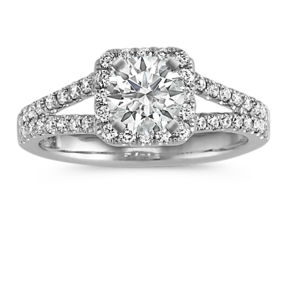 Veranda Halo Split Shank Diamond Engagement Ring with Brilliant Round Diamond