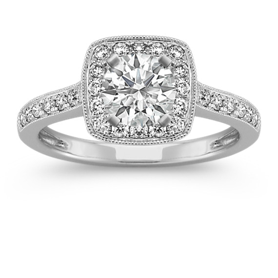 Tuscany Diamond Halo Engagement Ring in 14K White Gold with Brilliant Round Diamond
