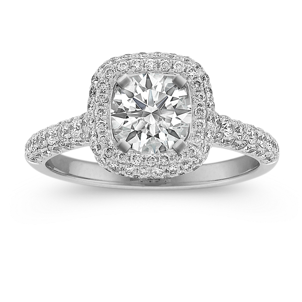 Daphne Cushion Halo Engagement Ring with Pave-Set Round Diamonds