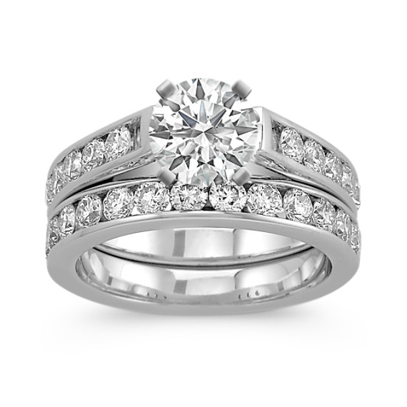 Cathedral Diamond Wedding Set with Channel-Setting in 14k White Gold ...