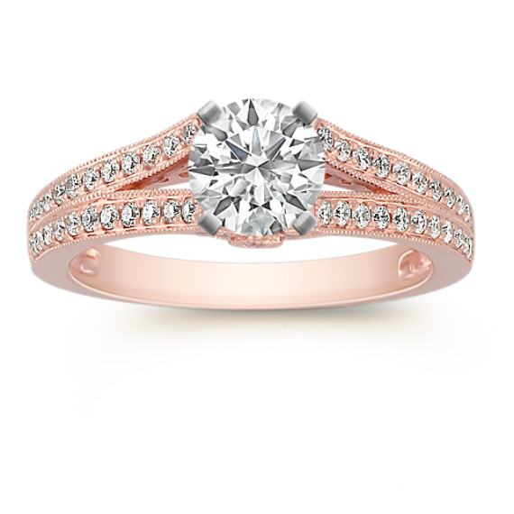 Cathedral Diamond Rose Gold Engagement Ring with Pavé Setting | Shane Co.