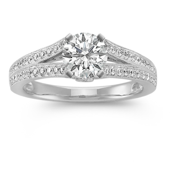 Split Shank Cathedral Diamond Platinum Engagement Ring with Pavé ...