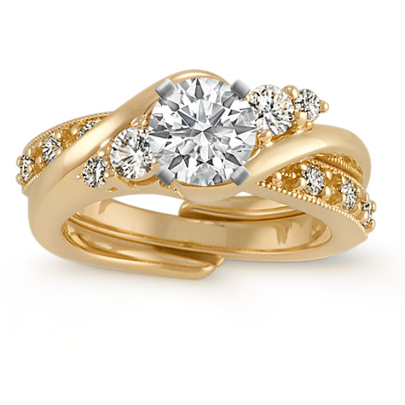 Round Diamond Swirl Wedding Set in 14k Yellow Gold | Shane Co.