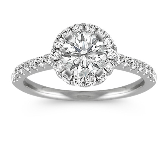 Halo Engagement Ring with Round Pave-Set Diamonds with Brilliant Round Diamond