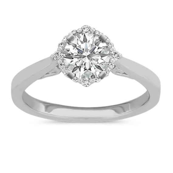 Vintage Pave-Set Diamond Halo Engagement Ring with Brilliant Round Diamond