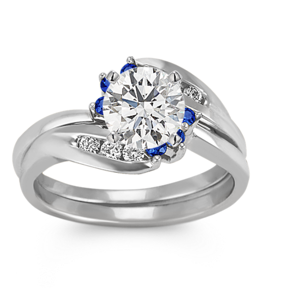 Round Sapphire and Diamond Wedding Set