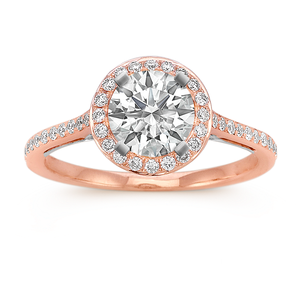 Halo Diamond 14k White and Rose Gold Engagement Ring