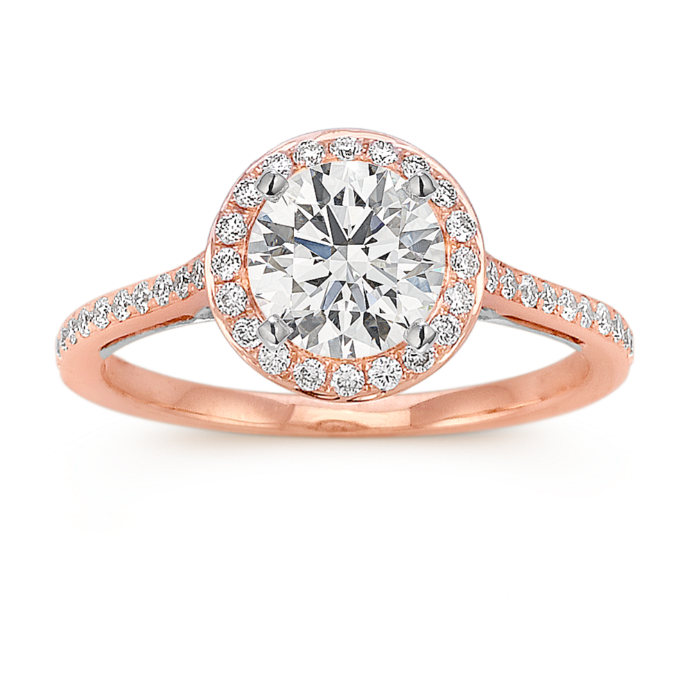 Halo Diamond 14k White and Rose Gold Engagement Ring