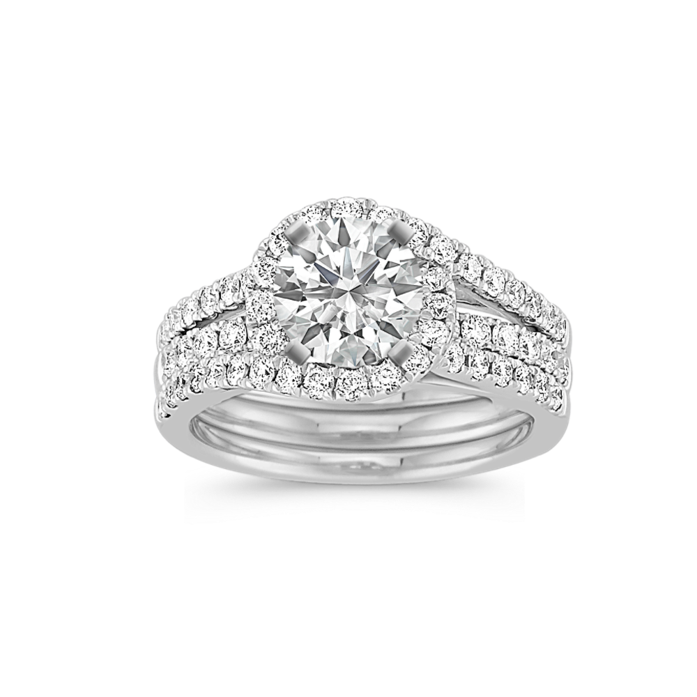 Halo and Swirl Natural Diamond Wedding Set