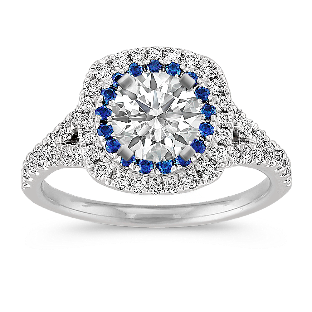 Diamond and Sapphire Engagement Ring with Pave Setting