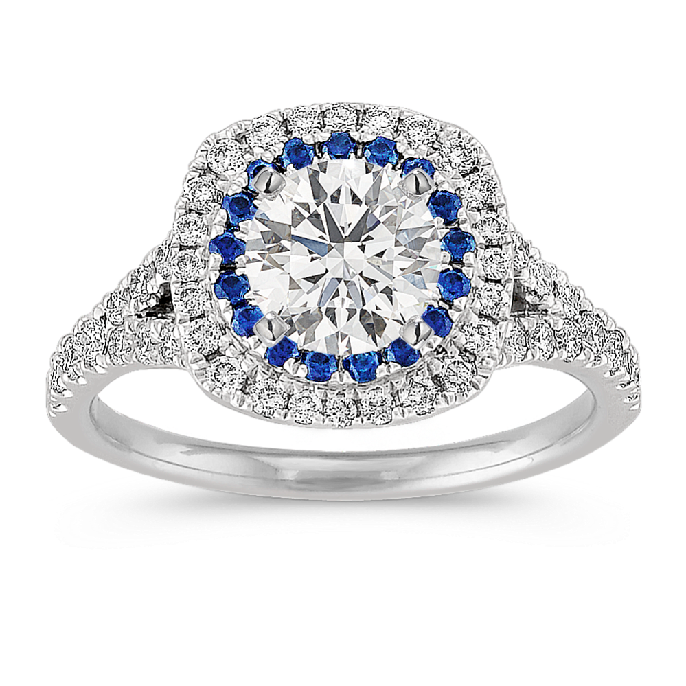 Diamond and Sapphire Engagement Ring with Pave Setting