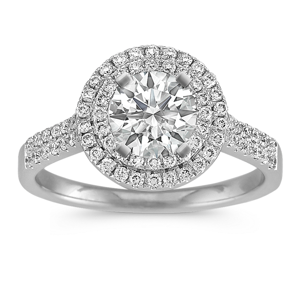 Double Round Halo Diamond Engagement Ring with Pave Setting