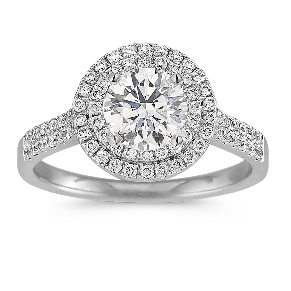 Double Round Halo Diamond Engagement Ring with Pave Setting