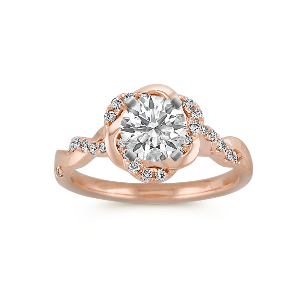 Infinity Rose Gold Engagement Ring with Diamond Twist Halo
