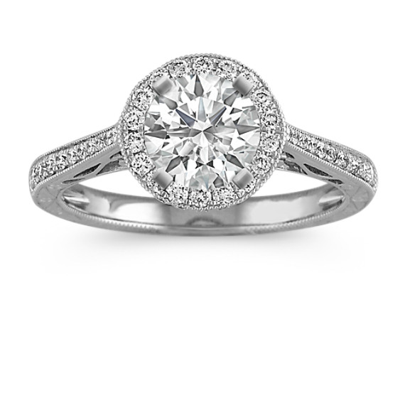 Vintage Side Swirl Halo Engagement Ring with Pave Setting