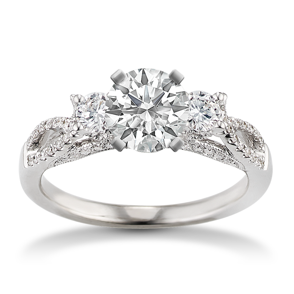 Poesie Three Stone Engagement Ring