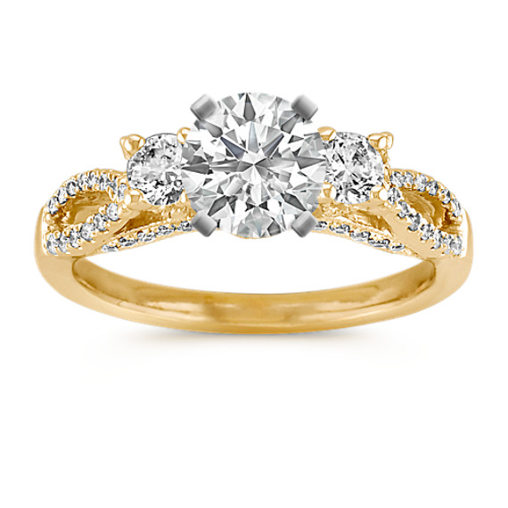 Three-Stone Swirl Diamond Engagement Ring in 14k Yellow Gold | Shane Co.
