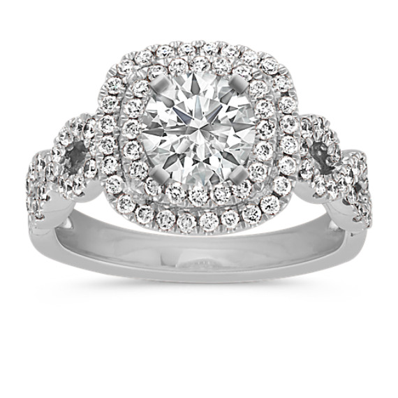 Cushion Double Halo Infinity Diamond Engagement Ring in 14k White Gold ...