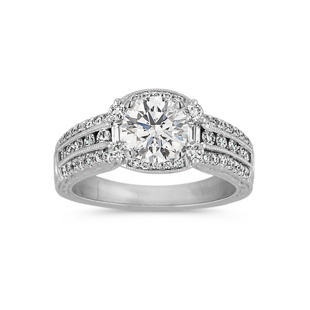 Round Natural Diamond Halo Vintage Engagement Ring with PaveSetting